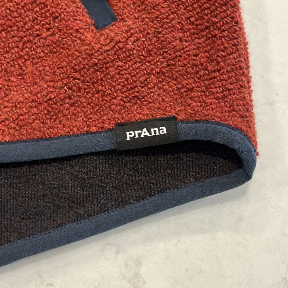 prAna NEW Mens XL Fleece‎ 1/2 Zip Quilted Pullover Jacket Wool Blend Red Blue - Picture 9 of 16